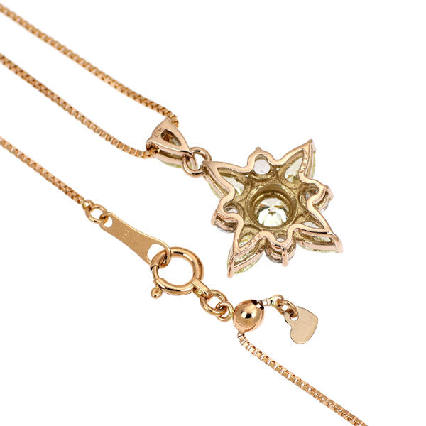 K18PG Rose cut/pear shape cut diamond pendant necklace 0.212ct D1.034ct Flower