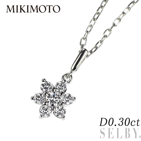 ミキモト K18WG ダイヤモンド ペンダントネックレス 0.30ct フラワー