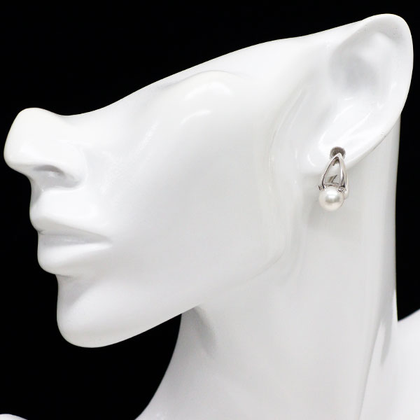 ミキモト K18WG アコヤ真珠 ダイヤモンド ピアス 径約 7.7mm M Collection（M コレクション）  《セルビー銀座店》【中古】