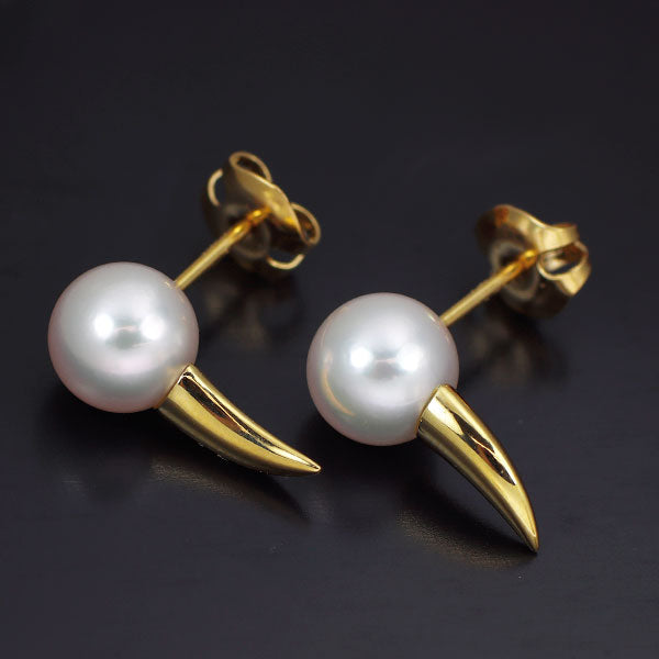 Tazaki Pearl K18YG Akoya Pearl Earrings Danger Fang Diameter approx. 7.6mm