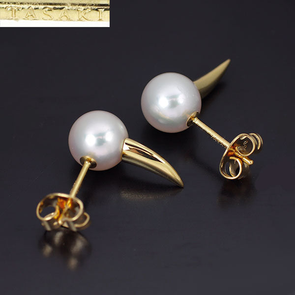 Tazaki Pearl K18YG Akoya Pearl Earrings Danger Fang Diameter approx. 7.6mm
