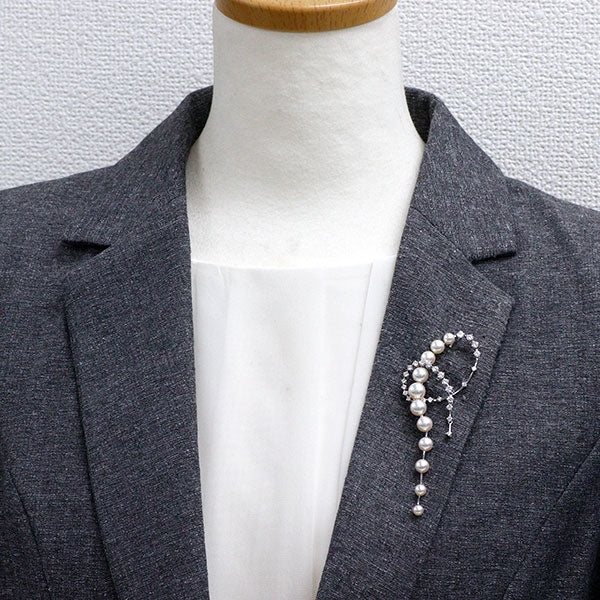 Tazaki Pearl K18WG Akoya Pearl Diamond Brooch Diameter approx. 4.7-7.8mm D1.56ct [Selby Ginza Store] [Used]