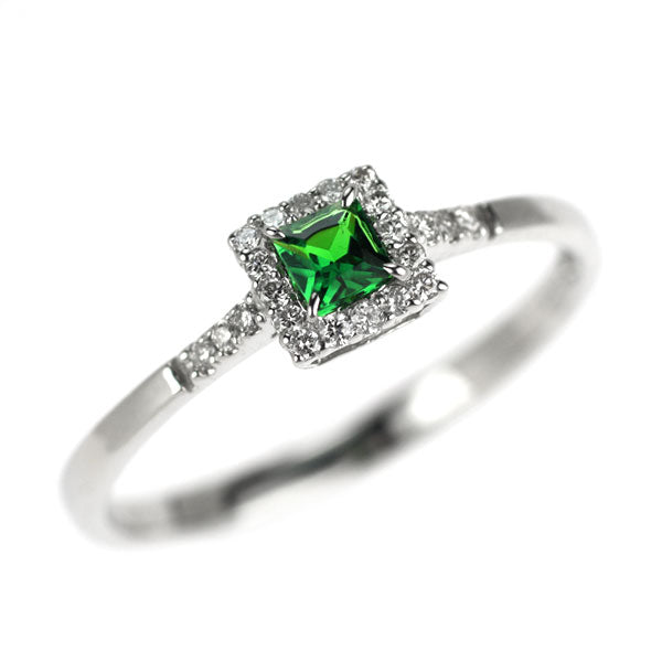Pt900 Green Garnet Diamond Ring 0.14ct D0.09ct
