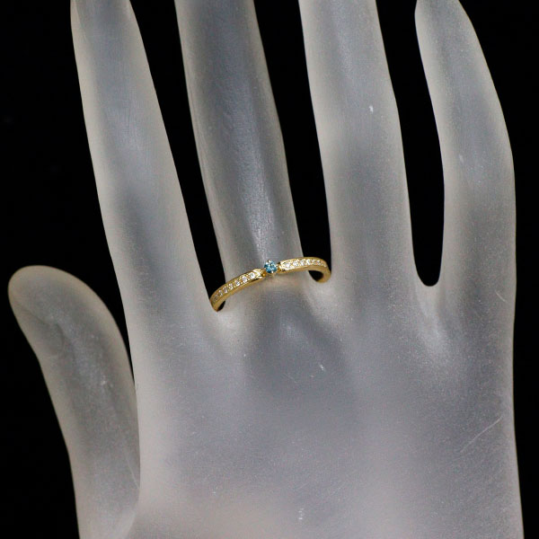 K18YG Treat Blue/Colorless Diamond Ring 0.03ct D0.10ct