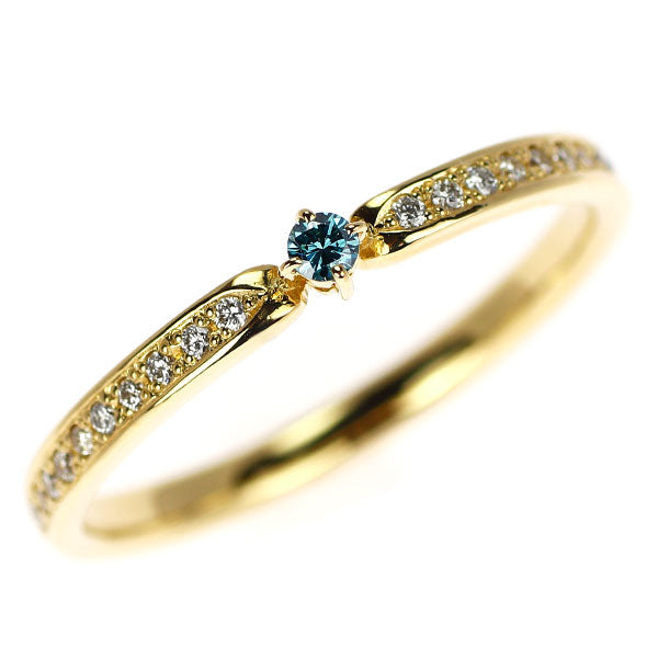 K18YG Treat Blue/Colorless Diamond Ring 0.03ct D0.10ct