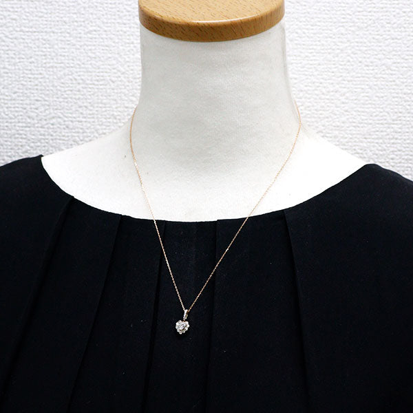 K18PG ハートシェイプ ダイヤモンド ペンダントネックレス 0.312ct D0.37ct
