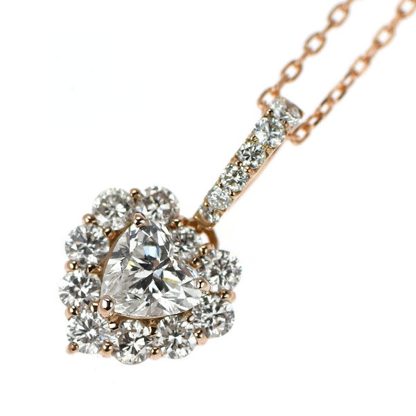 K18PG ハートシェイプ ダイヤモンド ペンダントネックレス 0.312ct D0.37ct
