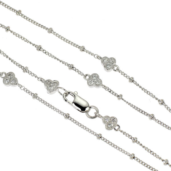 K18WG Diamond Station Necklace 0.50ct Three Leaf Clover