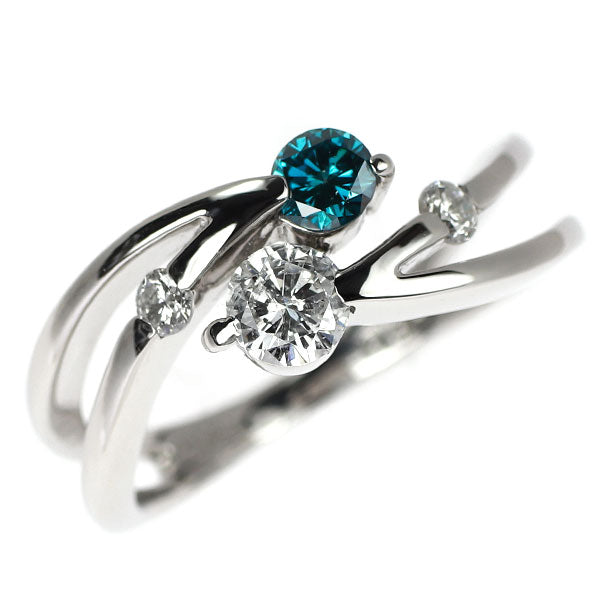 Pt900 トリートブルー/カラーレス ダイヤモンド リング 0.60ct