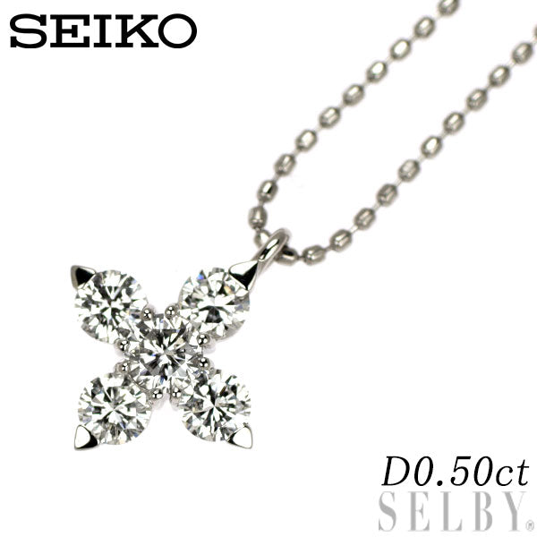 Seiko Pt900/ Pt850 Diamond Pendant Necklace 0.50ct Flower