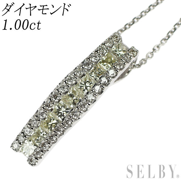 Pt900/ Pt850 プリンセス/ラウンドブリリアントカット ダイヤモンド ペンダントネックレス 1.00ct