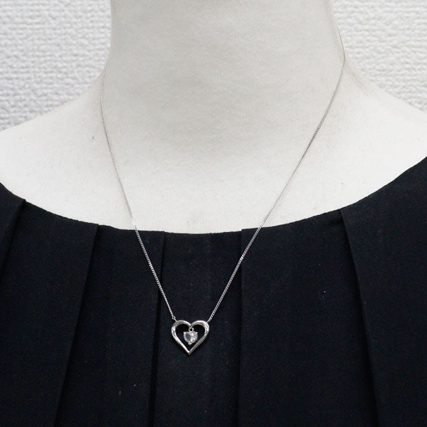 Pt900/ Pt850 Heart-shaped diamond pendant necklace 0.28ct
