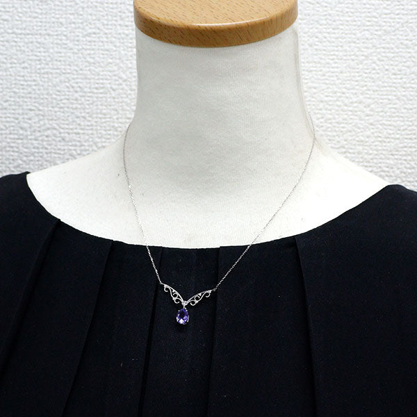 K18WG タンザナイト ダイヤモンド ペンダントネックレス 1.51ct D0.07ct