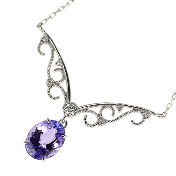 K18WG タンザナイト ダイヤモンド ペンダントネックレス 1.51ct D0.07ct