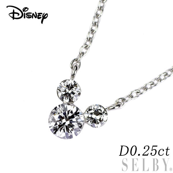 ディズニー K18WG ダイヤモンド ペンダントネックレス 0.25ct ミッキーマウス