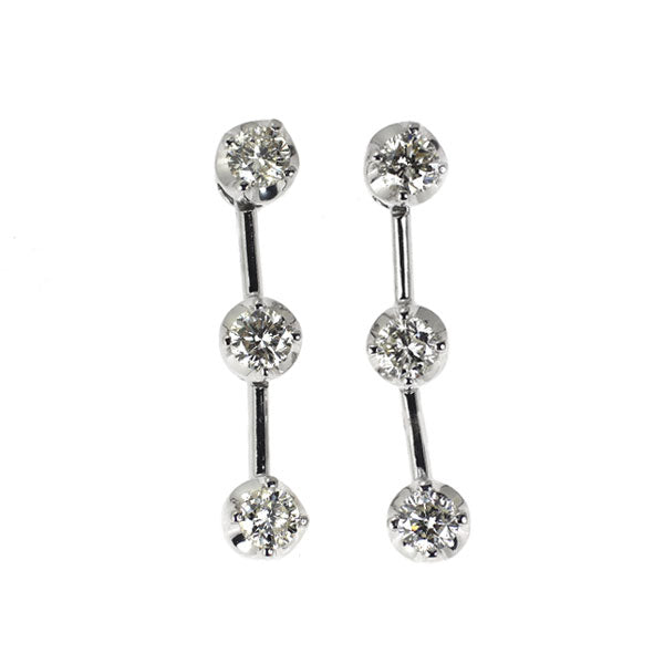K18WG ダイヤモンド ピアス 0.50ct スリーストーン