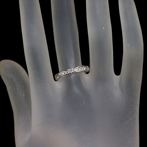 Pt900 Natural pink/colorless diamond ring 0.18ct D0.07ct Rare