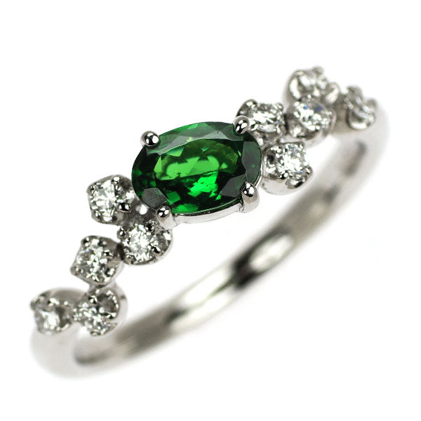 Pt900 Green Garnet Diamond Ring 0.50ct D0.20ct