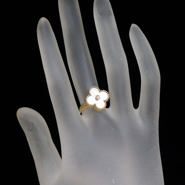 Van Cleef & Arpels K18YG Shell/Mother of Pearl Diamond Ring Vintage Alhambra No. 47