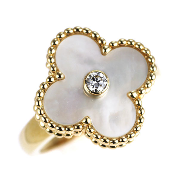 Van Cleef & Arpels K18YG Shell/Mother of Pearl Diamond Ring Vintage Alhambra No. 47