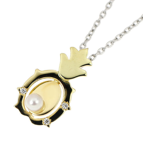MIKIMOTO K18YG/WG Baby Akoya Pearl Diamond Pendant Necklace Diameter approx. 3.0mm Pineapple