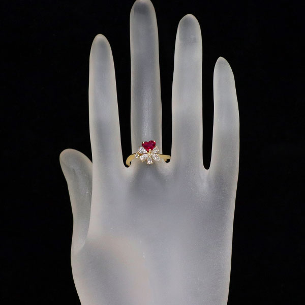 Southern Cross K18YG Heart Shape Ruby Diamond Ring 0.65ct D0.62ct