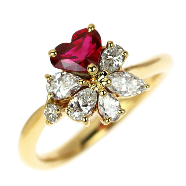 Southern Cross K18YG Heart Shape Ruby Diamond Ring 0.65ct D0.62ct