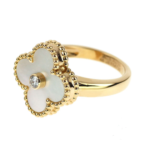 Van Cleef & Arpels K18YG Shell Diamond Ring Vintage Alhambra No. 46