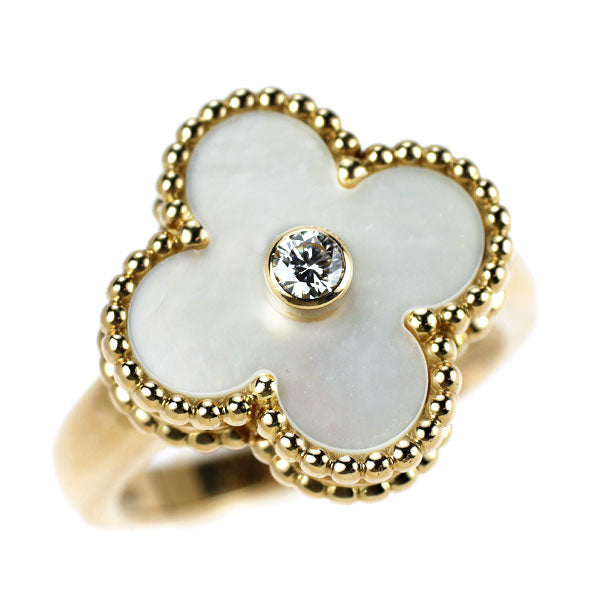 Van Cleef & Arpels K18YG Shell Diamond Ring Vintage Alhambra No. 46