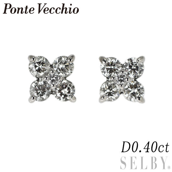 Ponte Vecchio K18WG Diamond Earrings 0.40ct Flower