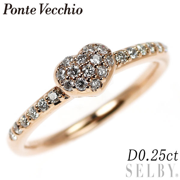 Ponte Vecchio K18PG Diamond Ring 0.25ct Heart Pave