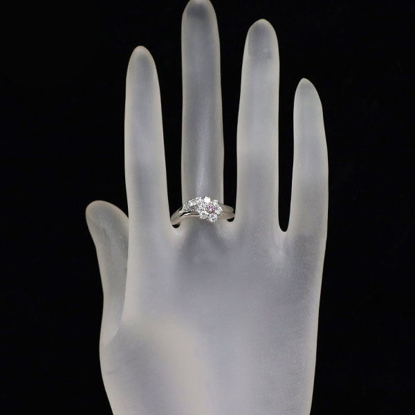 田崎真珠 Pt900 天然ピンク/カラーレス ダイヤモンド リング 0.48ct 希少 フラワー