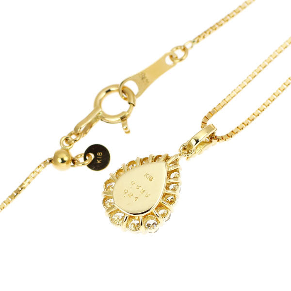 K18YG Pear Shape Diamond Pendant Necklace 0.585ct D0.24ct