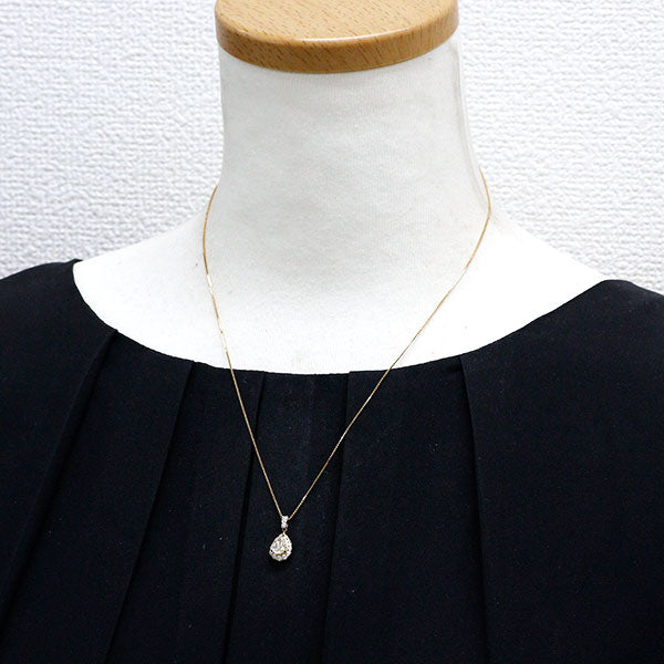 K18YG Pear Shape Diamond Pendant Necklace 0.585ct D0.24ct