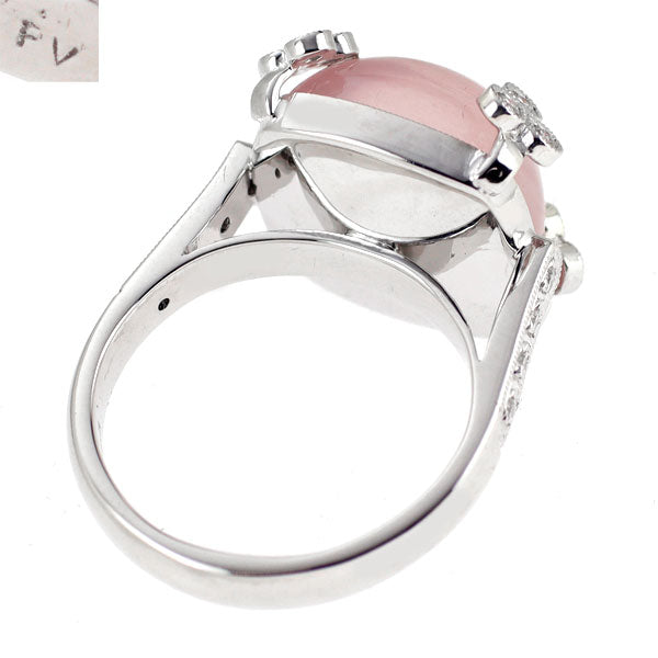 Ponte Vecchio K18WG Rose Quartz Diamond Ring D0.21ct