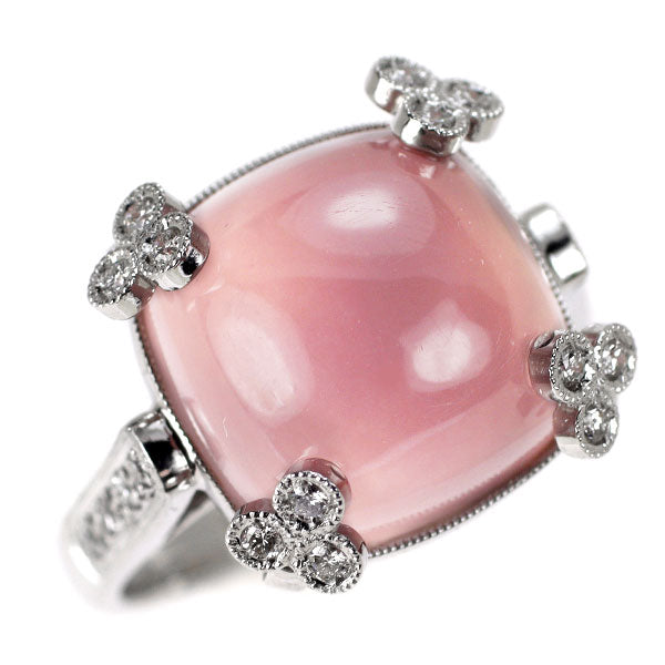 Ponte Vecchio K18WG Rose Quartz Diamond Ring D0.21ct