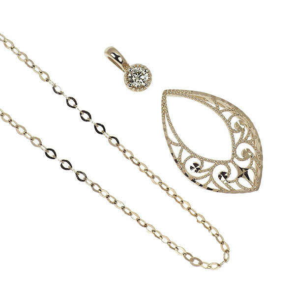 K18WG ダイヤモンド ペンダントネックレス 0.13ct 3WAY