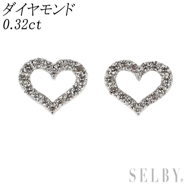 K18WG ダイヤモンド ピアス 0.32ct ハート