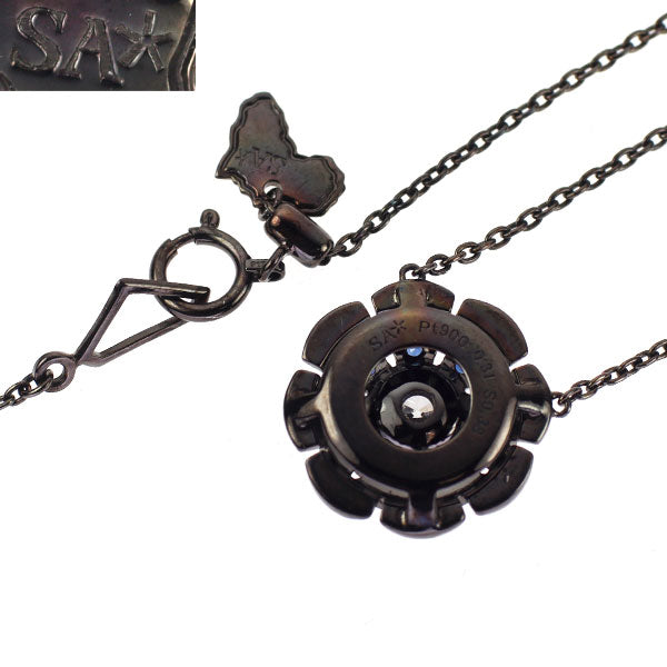 Saverse Pt900/ Pt850 Diamond Sapphire Pendant Necklace 0.31ct S0.38ct Flower