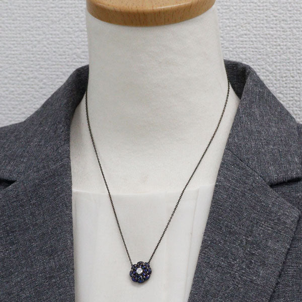 Saverse Pt900/ Pt850 Diamond Sapphire Pendant Necklace 0.31ct S0.38ct Flower
