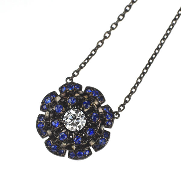 Saverse Pt900/ Pt850 Diamond Sapphire Pendant Necklace 0.31ct S0.38ct Flower