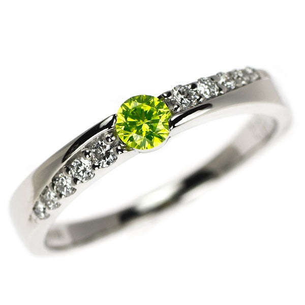 Pt900 Apple Green Diamond Ring 0.207ct D0.16ct