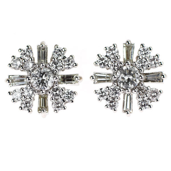 K18WG Diamond Earrings 1.78ct Snowflake
