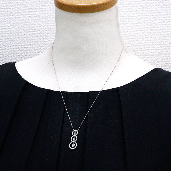 K18WG Diamond Pendant Necklace 0.807ct D0.31ct Three Stone