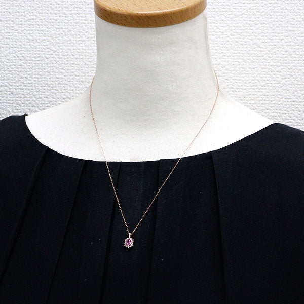 K18PG Pink Sapphire Diamond Pendant Necklace 0.434ct D0.17ct