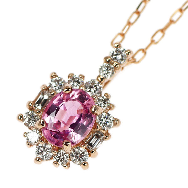 K18PG Pink Sapphire Diamond Pendant Necklace 0.434ct D0.17ct