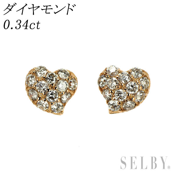 K18PG Diamond Earrings 0.34ct Heart Pave