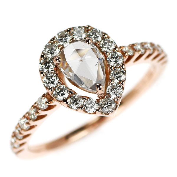 K18PG Pear Shape Rose Cut Diamond Ring 0.36ct D0.45ct
