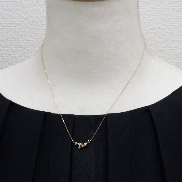 カシケイ/Kashikey Pt900/ K18PG ブラウンダイヤモンド ペンダントネックレス 0.10ct ハート