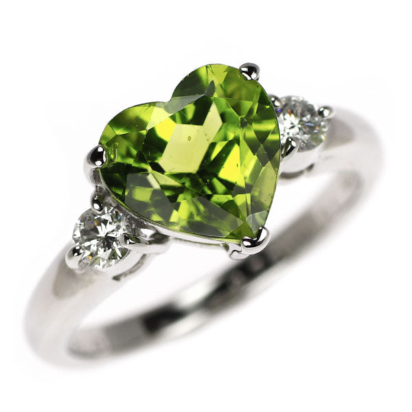 Pt900 ハートシェイプ ペリドット ダイヤモンド リング 2.75ct D0.21ct